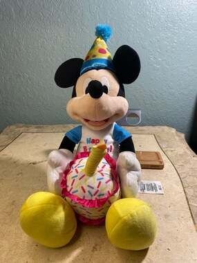 Disney Store Mickey Mouse Happy Birthday Plush with Cupcake